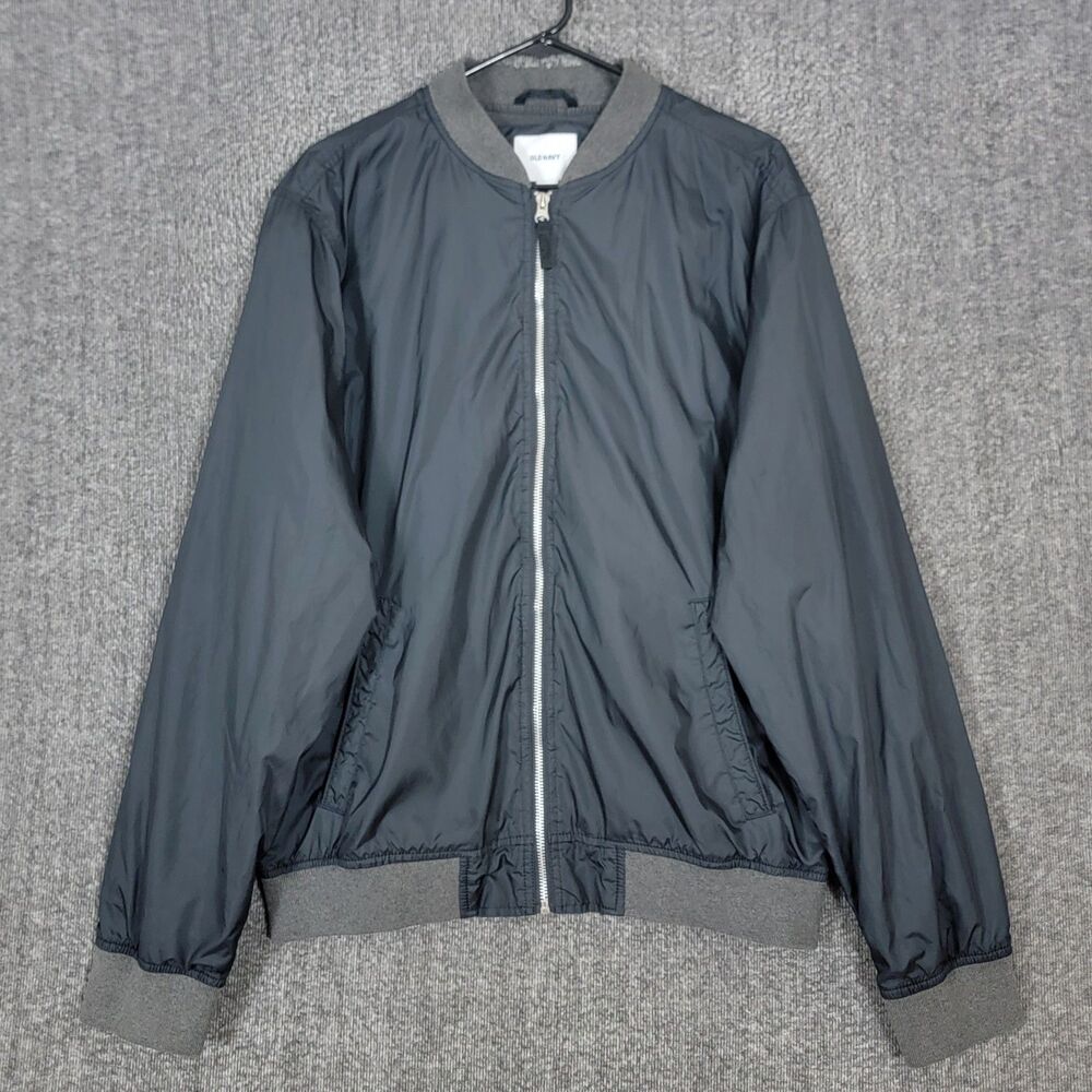 Old Navy Bomber Jacket Mens Large Black Full Zip Lined Lightweight Casual